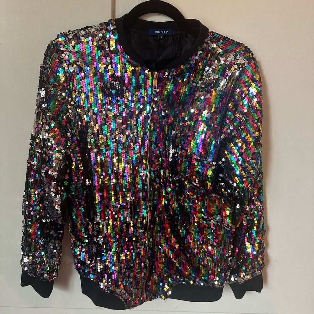 Cresay Sequin Zip up Jacket mermaid sequins size small